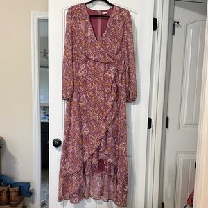 Vici Mauve Paisley Wrap Maxi Dress with Gold Accents